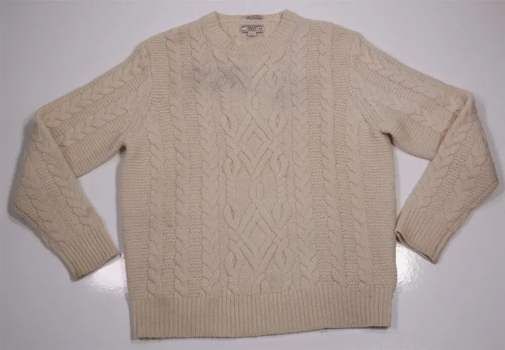 Wallace & Barnes Cream Cable Knit Shetland Wool Crewneck Fisherman Sweater M